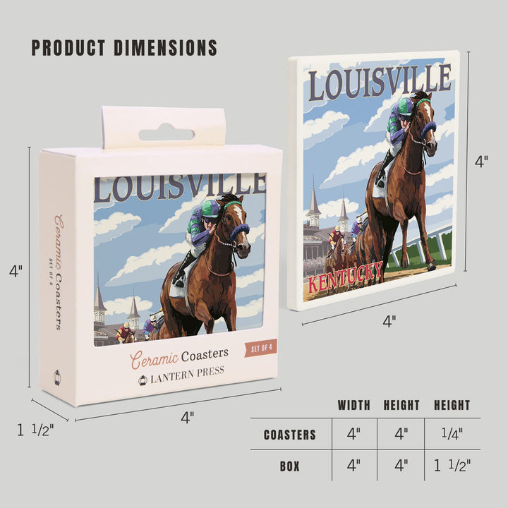 Louisville, Kentucky, Horse Racing Track Scene, Lantern Press Artwork, Coaster Set - Lantern Press