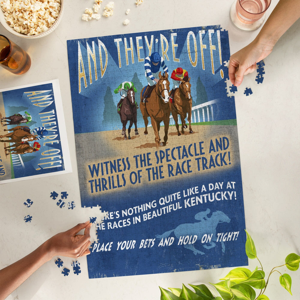 Louisville, Kentucky, Horse Racing Vintage Sign, Jigsaw Puzzle Puzzle Lantern Press 