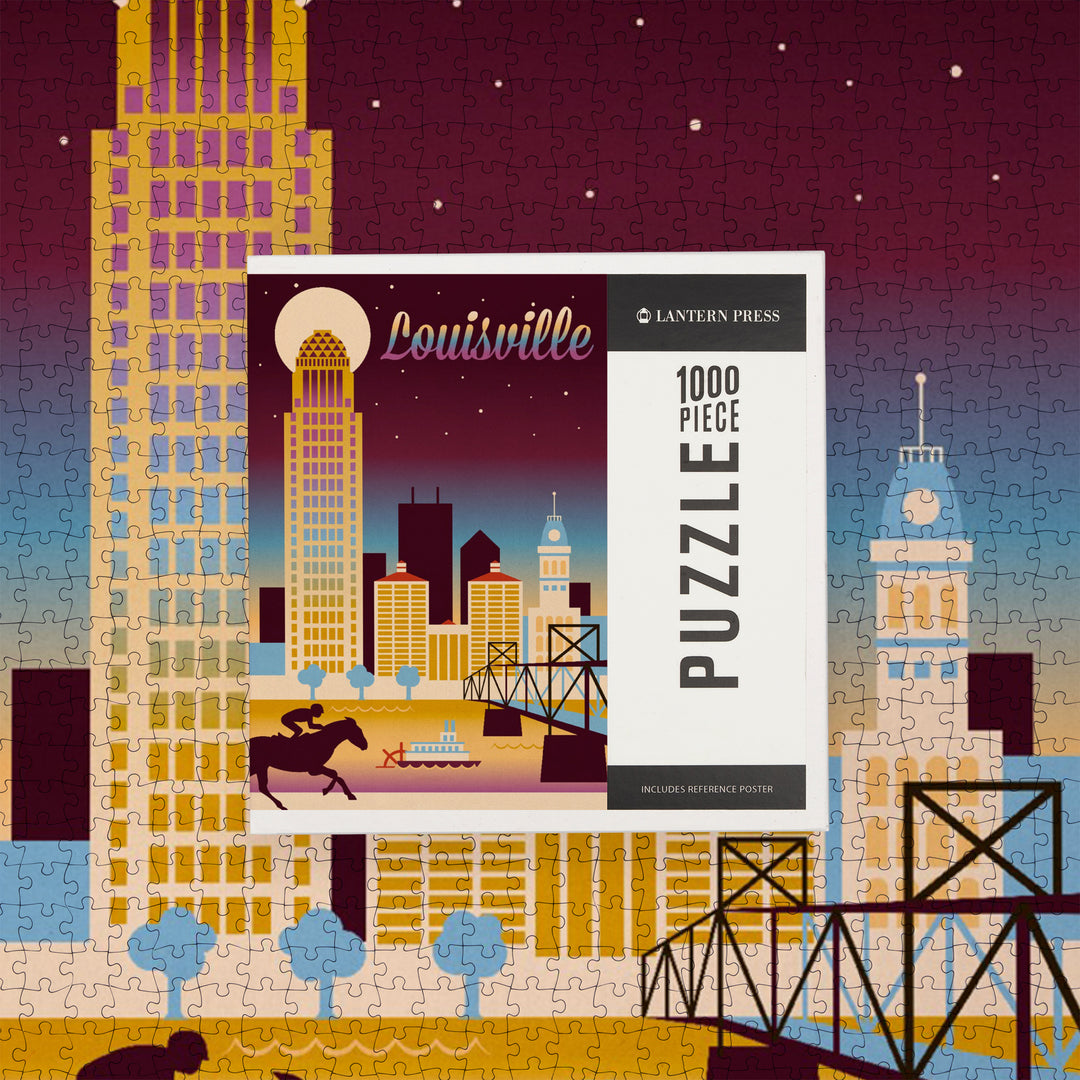 Louisville, Kentucky, Retro Skyline Chromatic Series, Jigsaw Puzzle Puzzle Lantern Press 