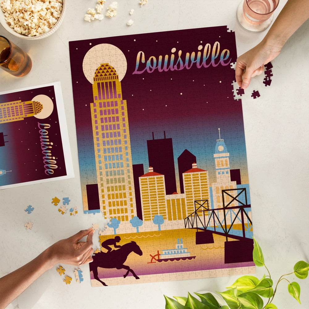 Louisville, Kentucky, Retro Skyline Chromatic Series, Jigsaw Puzzle Puzzle Lantern Press 