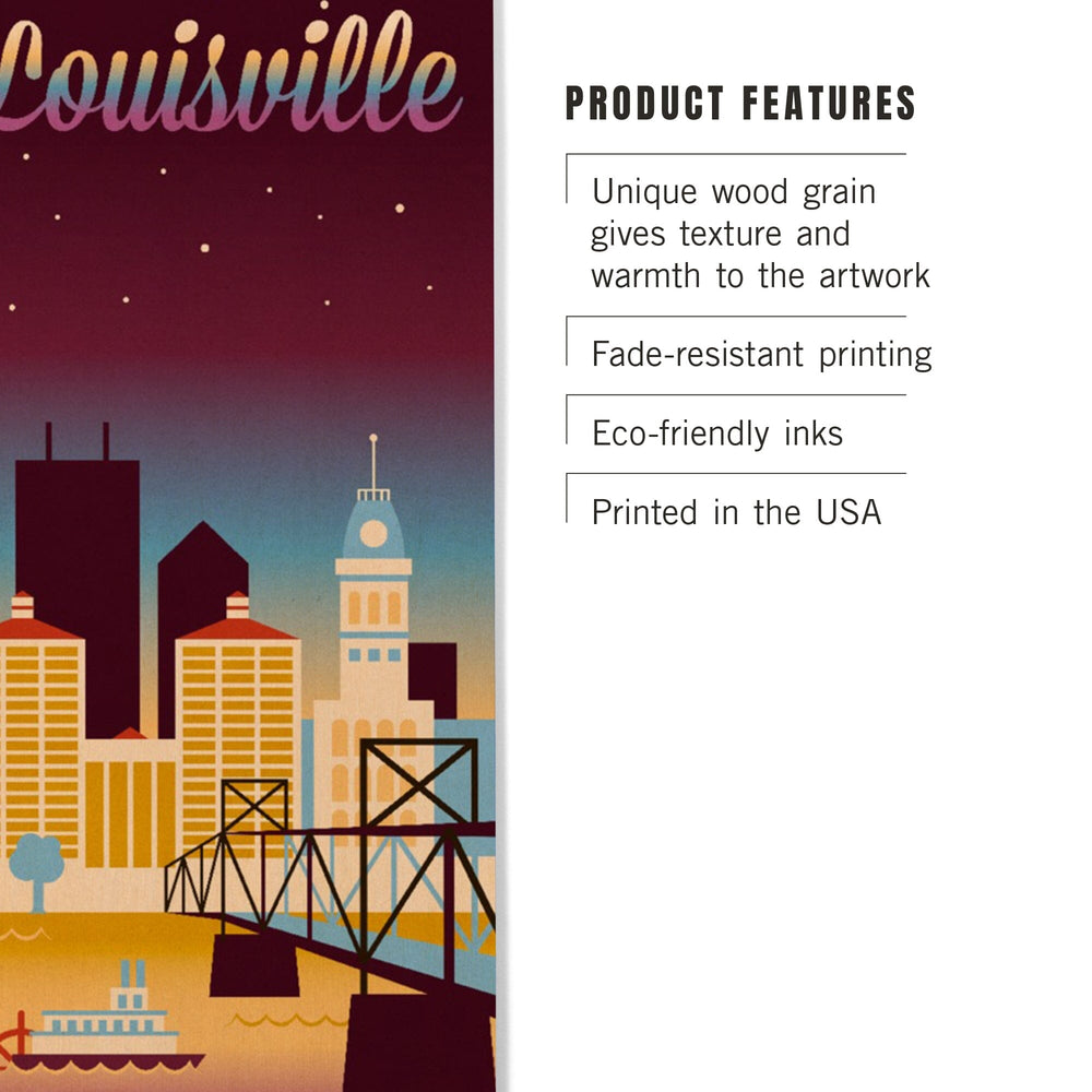 Louisville, Kentucky, Retro Skyline Chromatic Series, Lantern Press Artwork, Wood Signs and Postcards Wood Lantern Press 