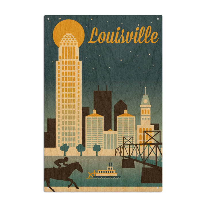 Louisville, Kentucky, Retro Skyline Classic Series, Lantern Press Artwork, Wood Signs and Postcards Wood Lantern Press 10 x 15 Wood Sign 