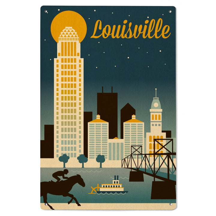 Louisville, Kentucky, Retro Skyline Classic Series, Lantern Press Artwork, Wood Signs and Postcards Wood Lantern Press 