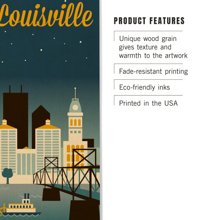 Louisville, Kentucky, Retro Skyline Classic Series, Lantern Press Artwork, Wood Signs and Postcards Wood Lantern Press 