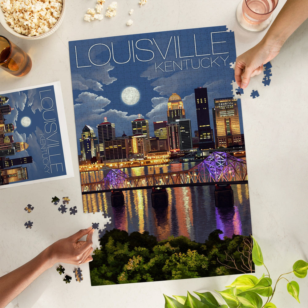 Louisville, Kentucky, Skyline at Night, Jigsaw Puzzle Puzzle Lantern Press 