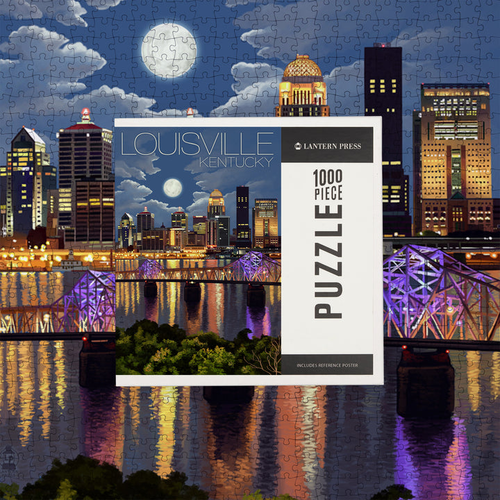 Louisville, Kentucky, Skyline at Night, Jigsaw Puzzle Puzzle Lantern Press 
