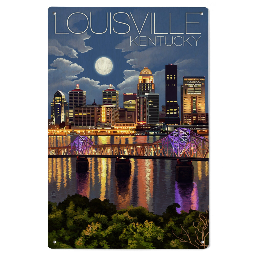 Louisville, Kentucky, Skyline at Night, Lantern Press Artwork, Wood Signs and Postcards Wood Lantern Press 