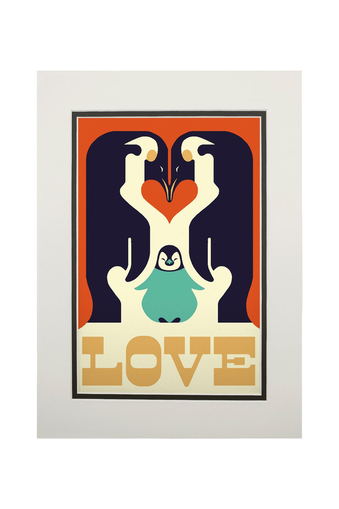 Love, Penguin, Retro Christmas, Art & Giclee Prints Art Lantern Press 11 x 14 Matted Art Print 