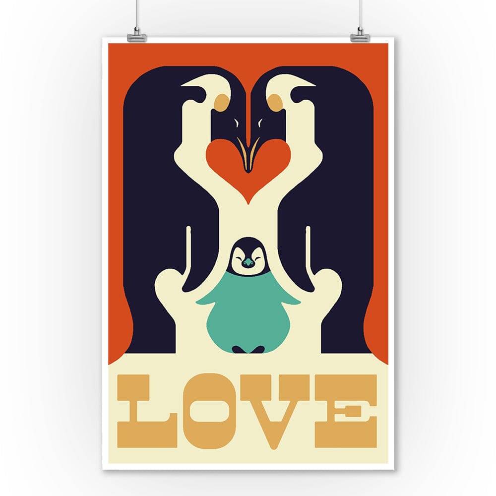 Love, Penguin, Retro Christmas, Art & Giclee Prints Art Lantern Press 12 x 18 Art Print 