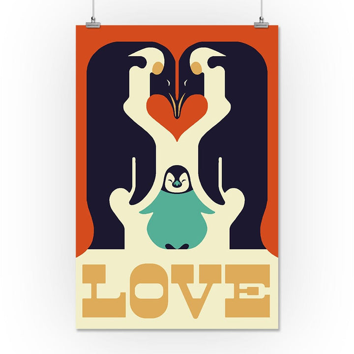 Love, Penguin, Retro Christmas, Art & Giclee Prints Art Lantern Press 16 x 24 Giclee Print 