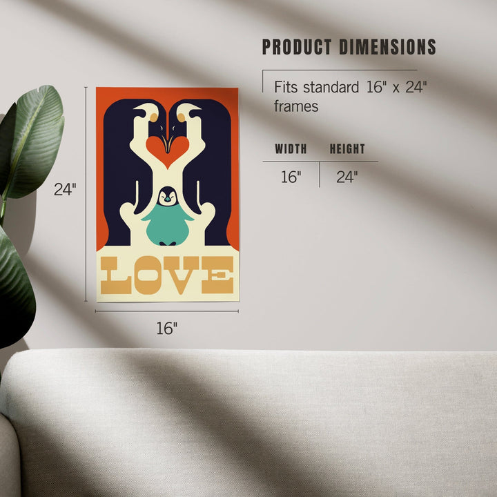 Love, Penguin, Retro Christmas, Art & Giclee Prints Art Lantern Press 