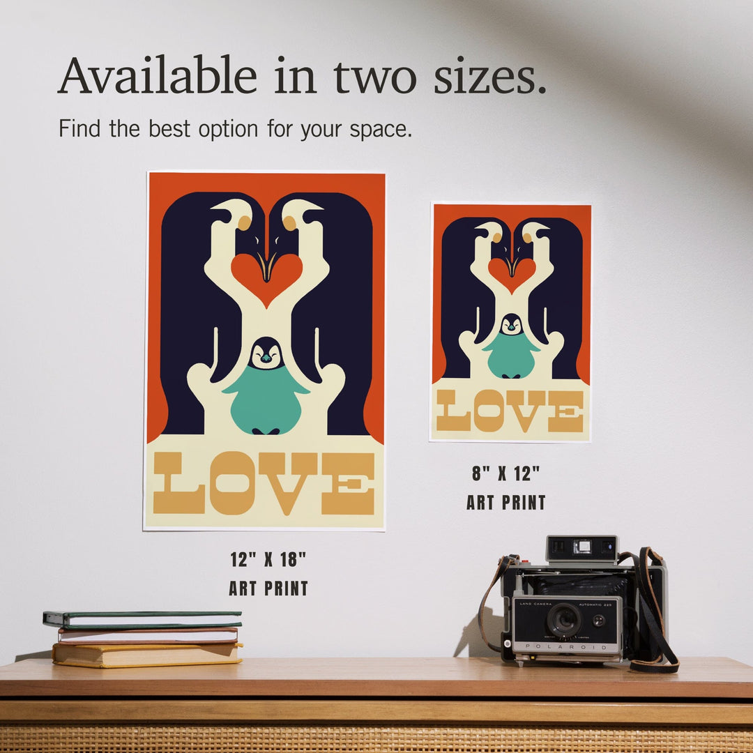 Love, Penguin, Retro Christmas, Art & Giclee Prints Art Lantern Press 