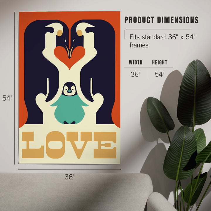 Love, Penguin, Retro Christmas, Art & Giclee Prints Art Lantern Press 