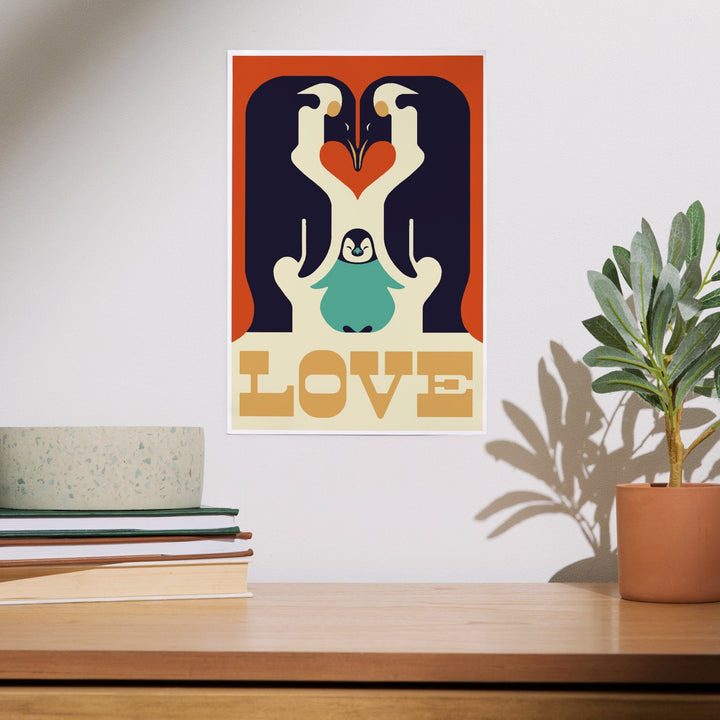 Love, Penguin, Retro Christmas, Art & Giclee Prints Art Lantern Press 