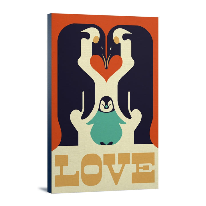 Love, Penguin, Retro Christmas, Lantern Press Artwork, Stretched Canvas Canvas Lantern Press 12x18 Stretched Canvas 