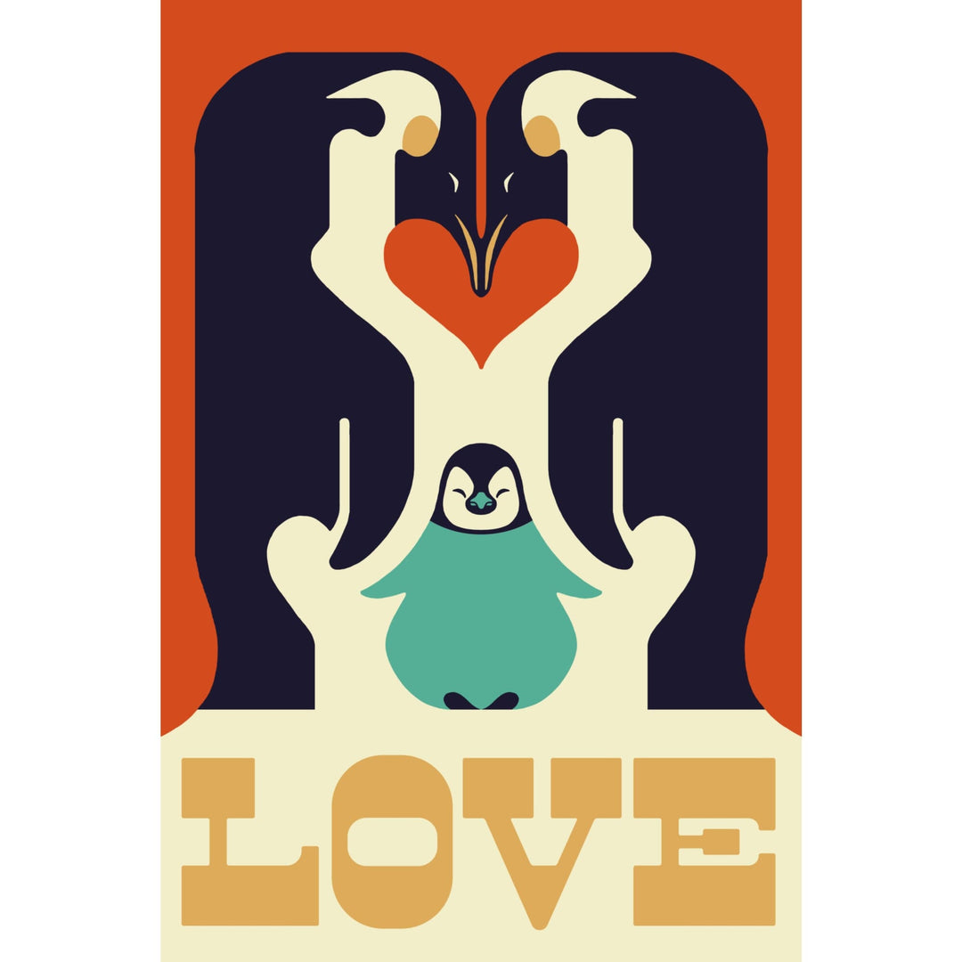 Love, Penguin, Retro Christmas, Lantern Press Artwork, Stretched Canvas Canvas Lantern Press 