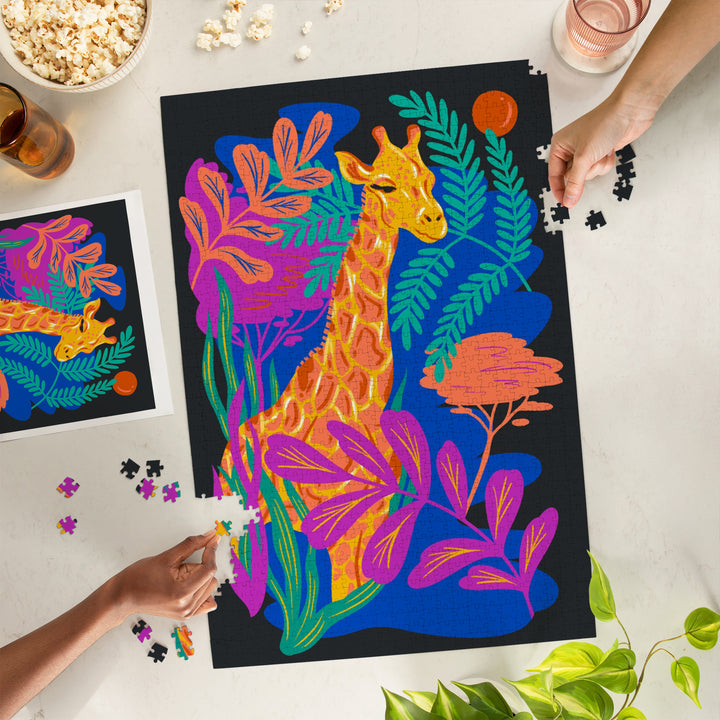 Lush Environment Collection, Giraffe and Foliage, Jigsaw Puzzle Puzzle Lantern Press 