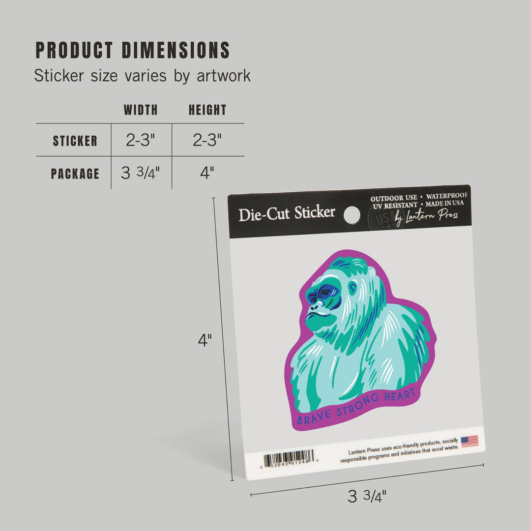 Lush Environment Collection, Gorilla Portrait, Brave Strong Heart, Contour, Vinyl Sticker Sticker Lantern Press 