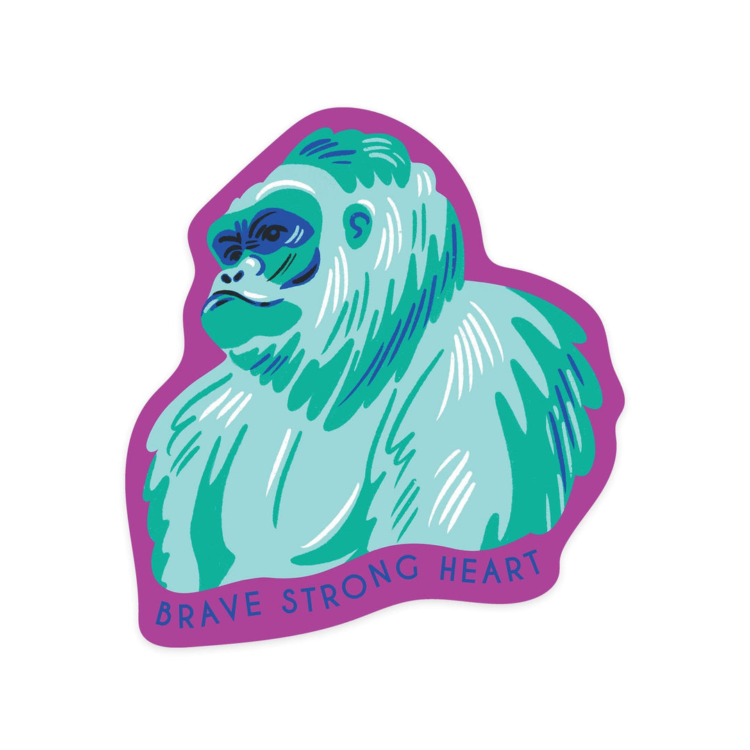 Lush Environment Collection, Gorilla Portrait, Brave Strong Heart, Contour, Vinyl Sticker Sticker Lantern Press 