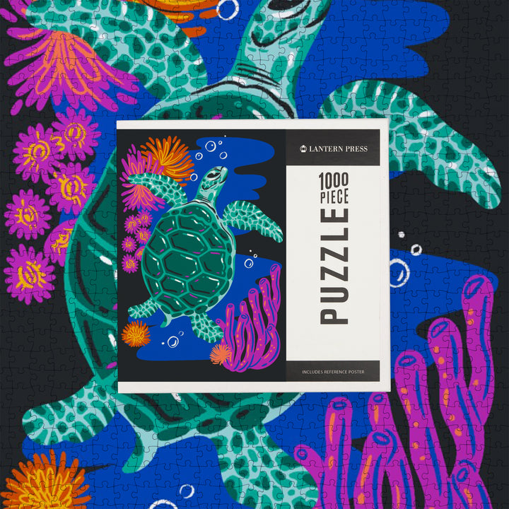 Lush Environment Collection, Sea Turtle and Foliage, Jigsaw Puzzle Puzzle Lantern Press 