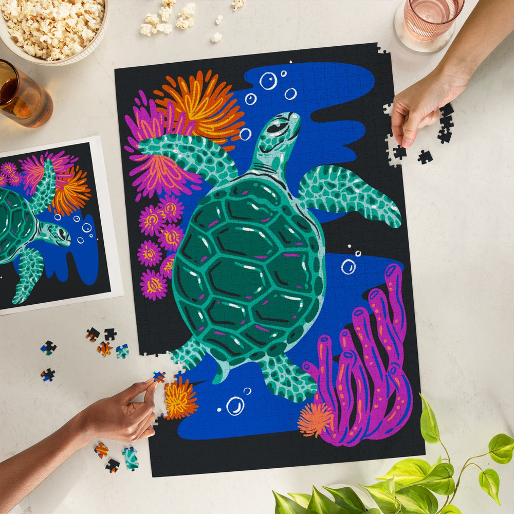 Lush Environment Collection, Sea Turtle and Foliage, Jigsaw Puzzle Puzzle Lantern Press 