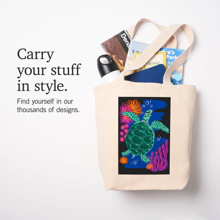 Lush Environment Collection, Sea Turtle and Foliage, Tote Bag - Lantern Press