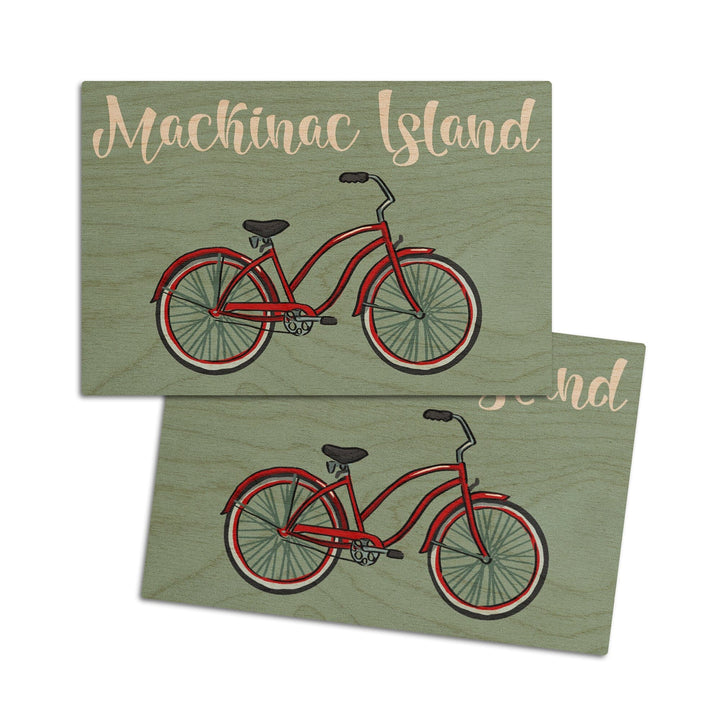 Mackinac Island, Michigan, Beach Cruiser, Lantern Press Artwork, Wood Signs and Postcards Wood Lantern Press 4x6 Wood Postcard Set 
