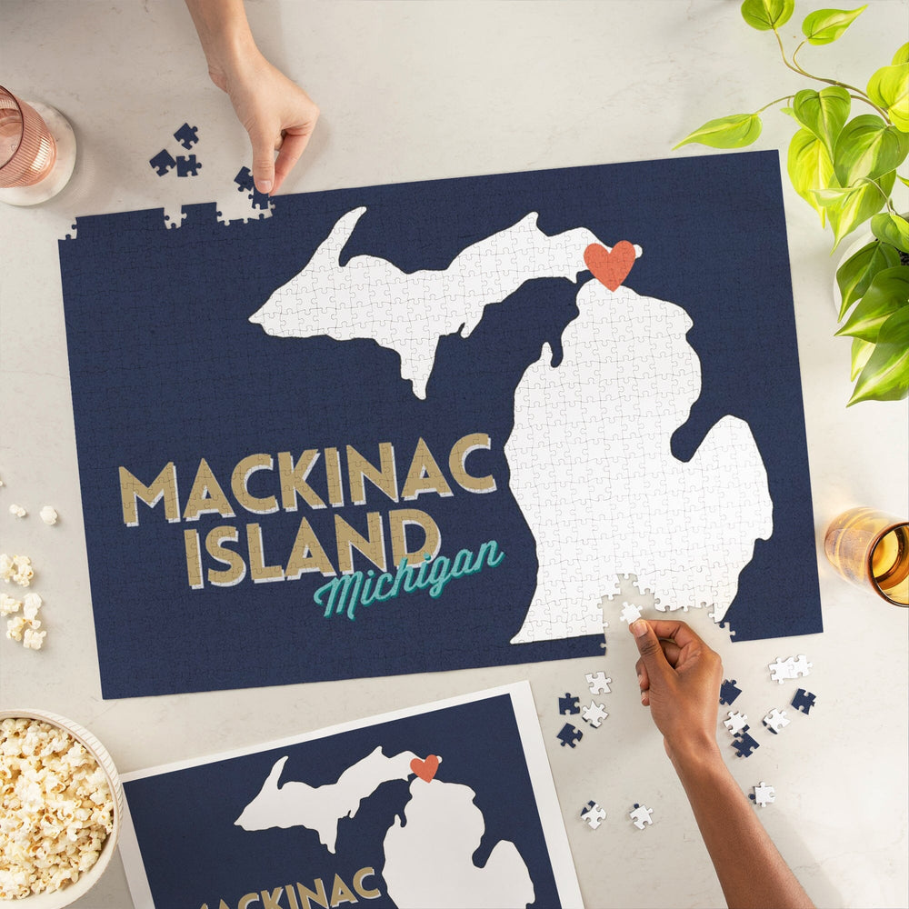 Mackinac Island, Michigan, Home State with Red Heart, Jigsaw Puzzle Puzzle Lantern Press 