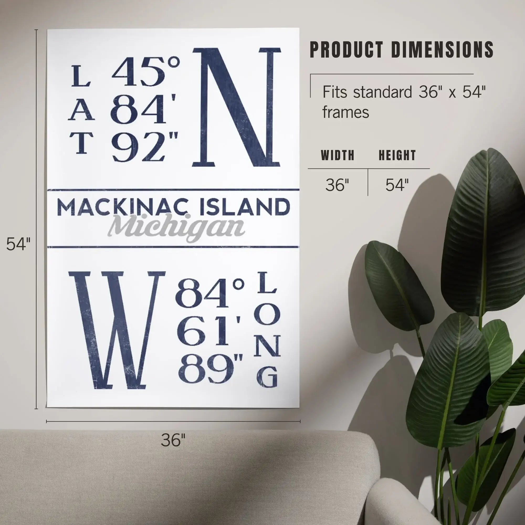 Mackinac Island, Michigan, Latitude and Longitude (Blue) art
