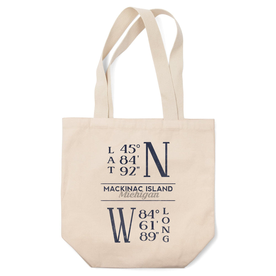 Mackinac Island, Michigan, Latitude and Longitude (Blue), Tote Bag Totes Lantern Press 
