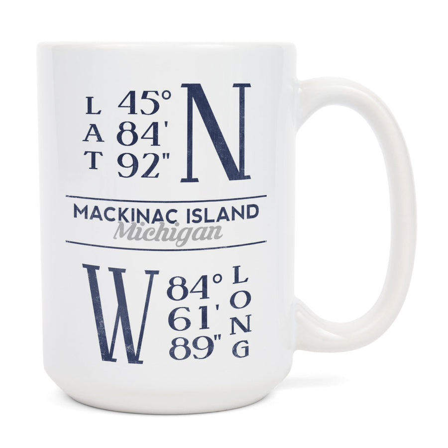 Mackinac Island, Michigan, Latitude & Longitude (Blue), Lantern Press Artwork, Ceramic Mug Mugs Lantern Press 