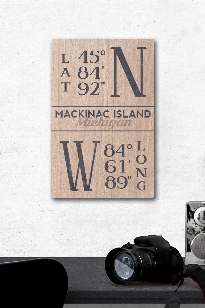 Mackinac Island, Michigan, Latitude & Longitude (Blue), Lantern Press Artwork, Wood Signs and Postcards Wood Lantern Press 12 x 18 Wood Gallery Print 