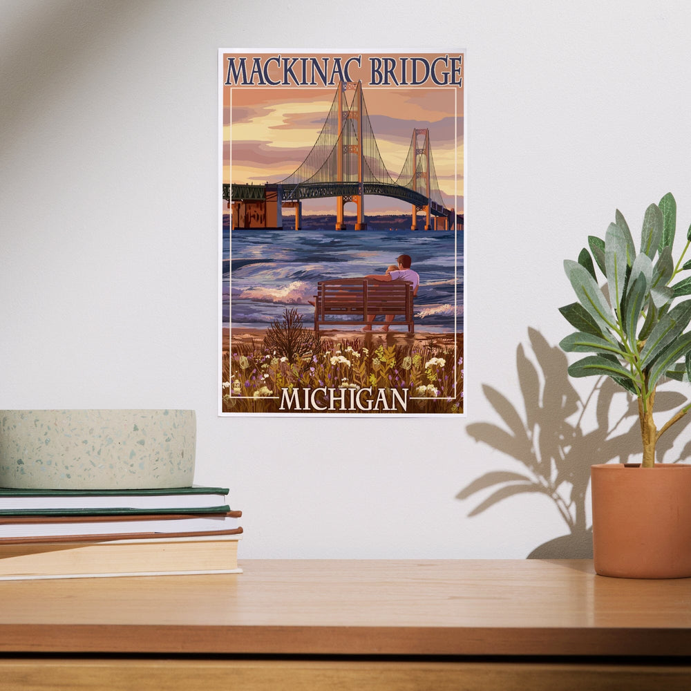 Mackinac, Michigan, Mackinac Bridge and Sunset, Art & Giclee Prints Art Lantern Press 