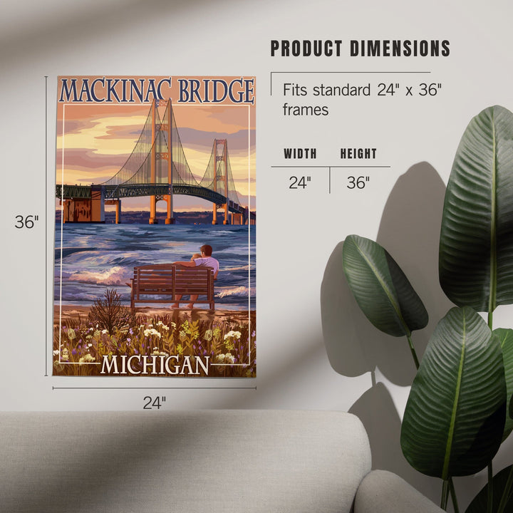 Mackinac, Michigan, Mackinac Bridge and Sunset, Art & Giclee Prints Art Lantern Press 