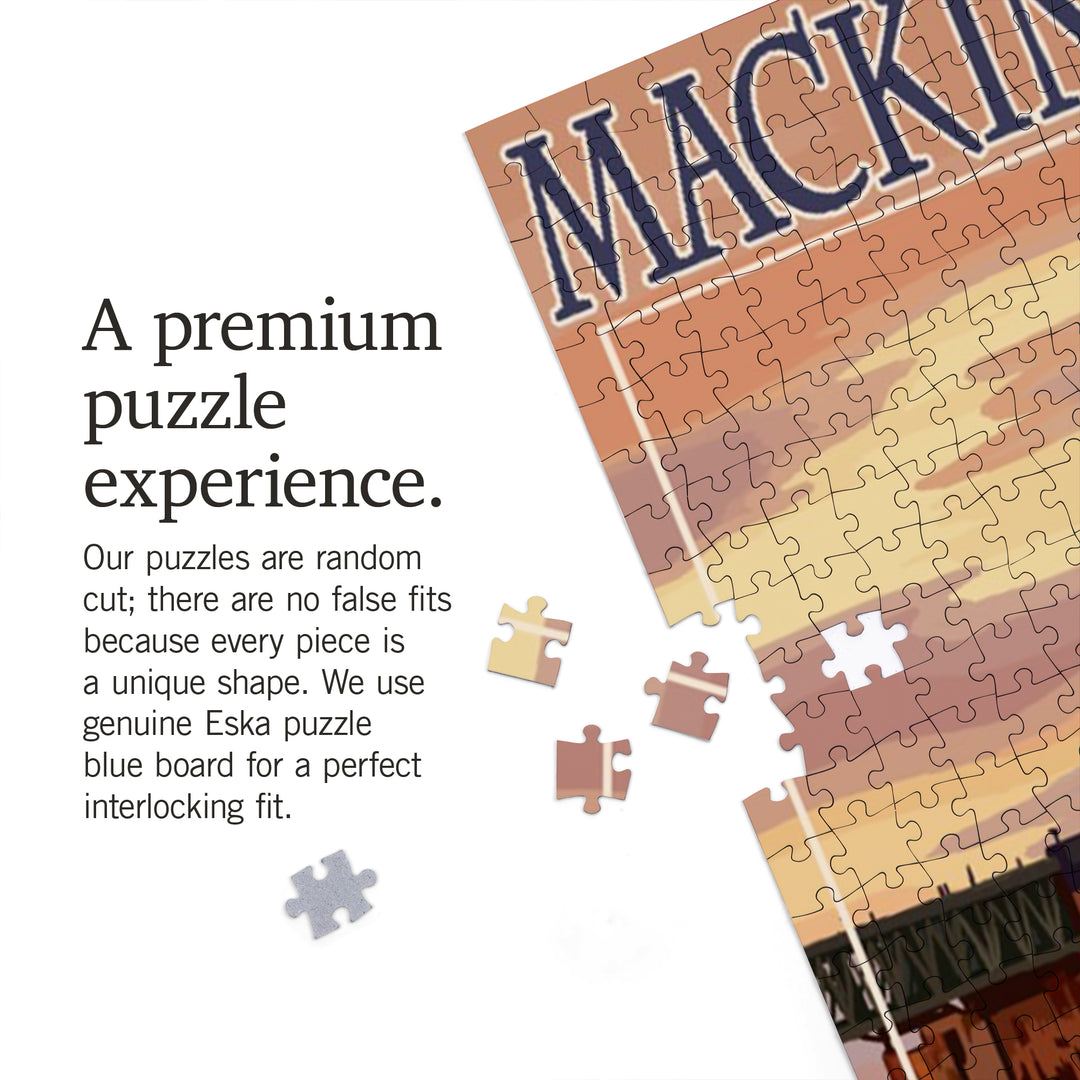 Mackinac, Michigan, Mackinac Bridge and Sunset, Jigsaw Puzzle Puzzle Lantern Press 