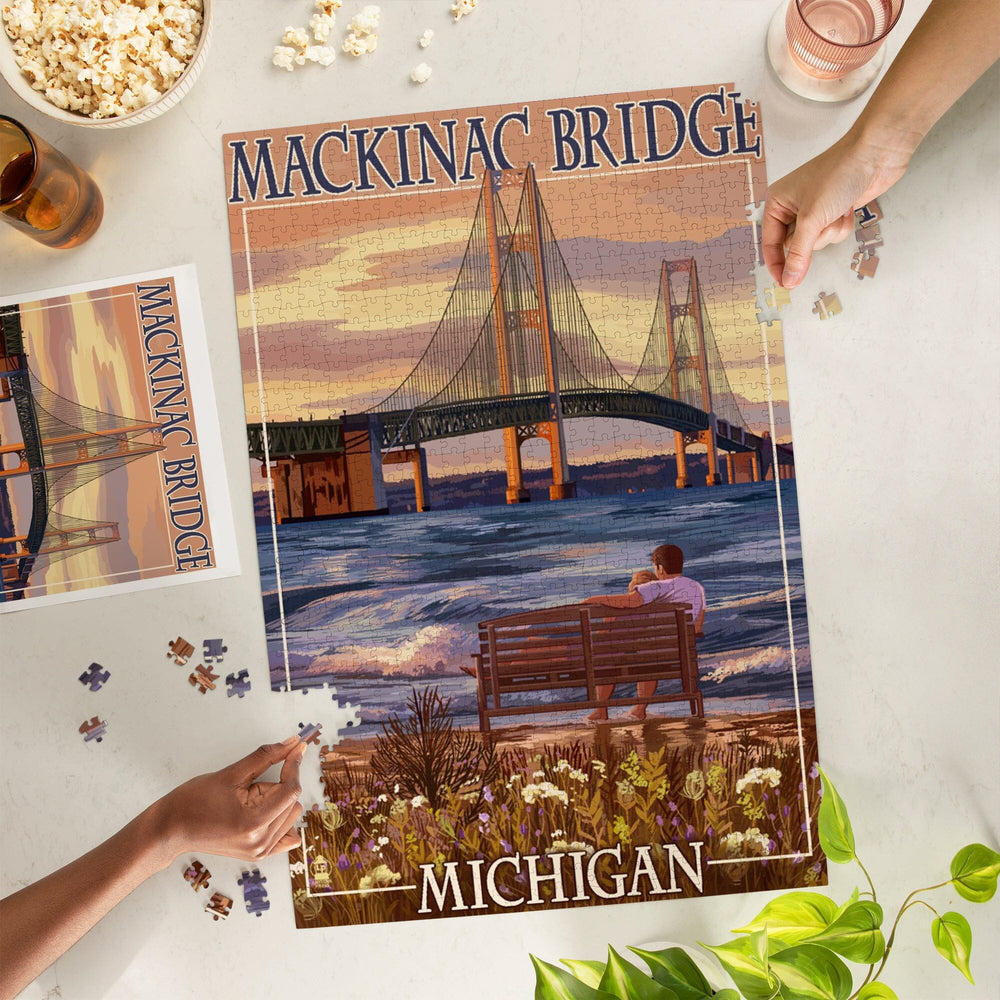 Mackinac, Michigan, Mackinac Bridge and Sunset, Jigsaw Puzzle Puzzle Lantern Press 