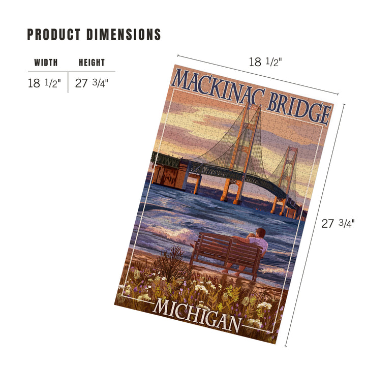 Mackinac, Michigan, Mackinac Bridge and Sunset, Jigsaw Puzzle Puzzle Lantern Press 