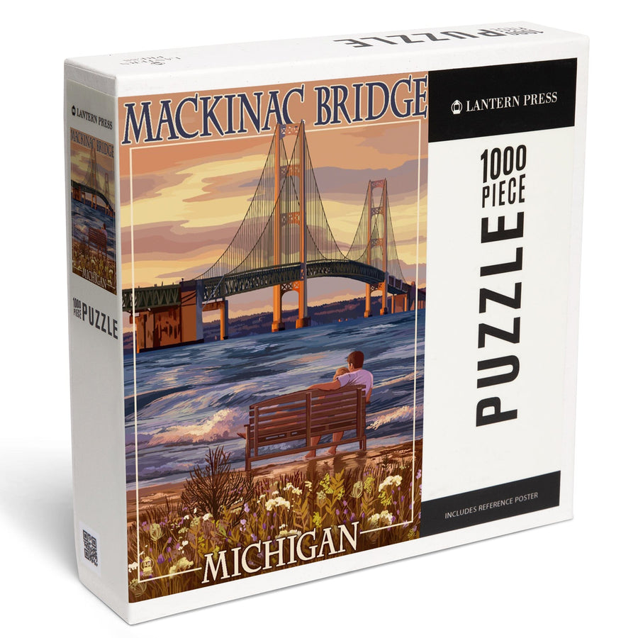 Mackinac, Michigan, Mackinac Bridge and Sunset, Jigsaw Puzzle Puzzle Lantern Press 