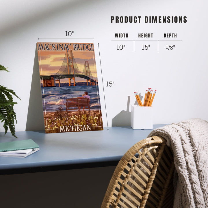 Mackinac, Michigan, Mackinac Bridge & Sunset, Lantern Press Artwork, Wood Signs and Postcards Wood Lantern Press 