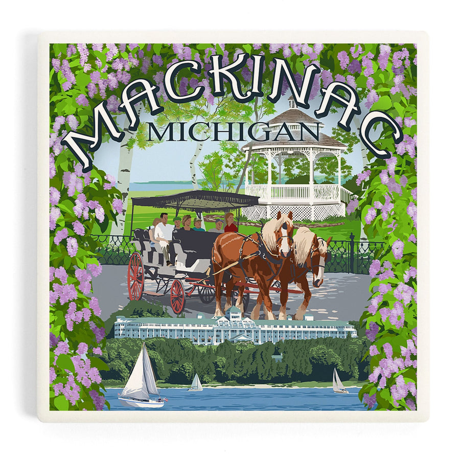 Mackinac, Michigan, Montage Scenes, Coasters Coasters Lantern Press 