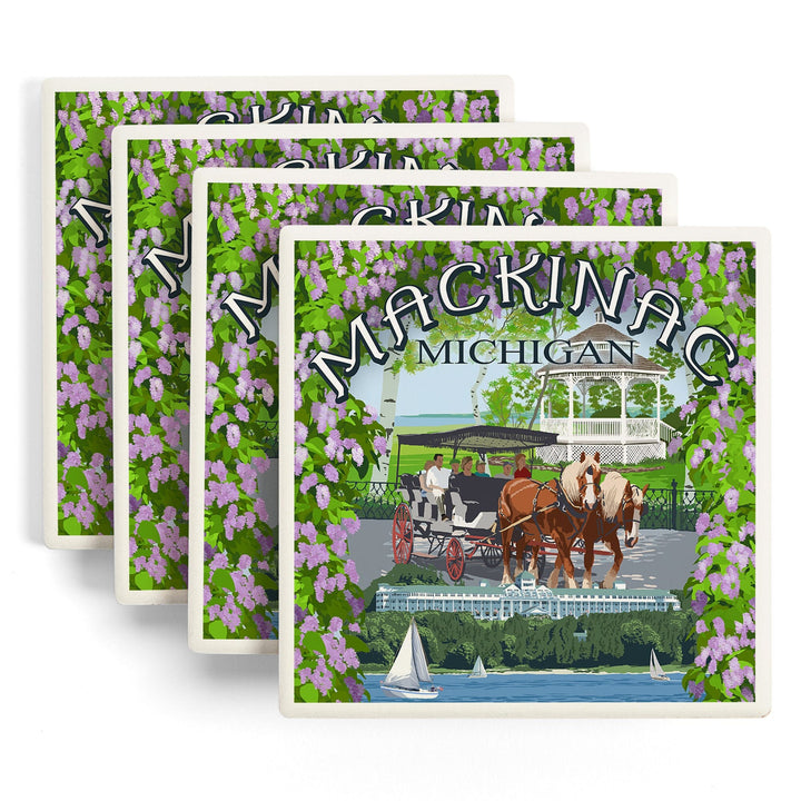 Mackinac, Michigan, Montage Scenes, Coasters Coasters Lantern Press 