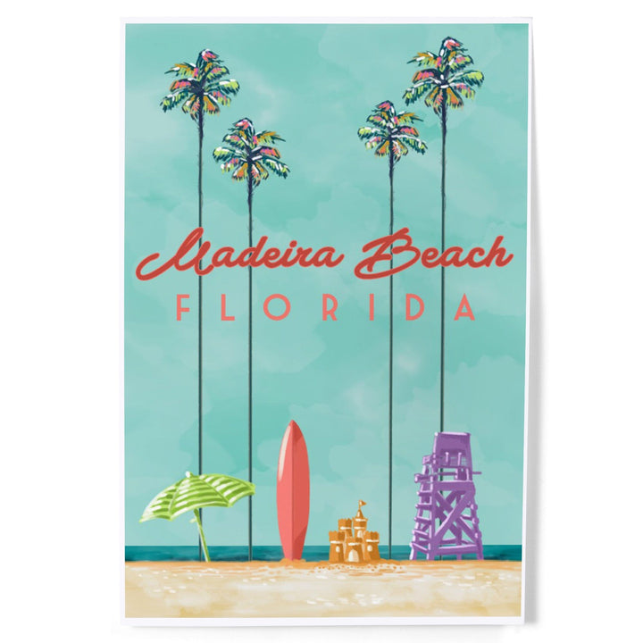 Madeira Beach, Florida, Tall Palms Beach Scene, Art & Giclee Prints - Lantern Press