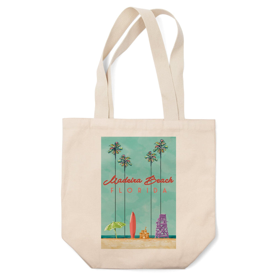 Madeira Beach, Florida, Tall Palms Beach Scene, Lantern Press Artwork, Tote Bag Totes Lantern Press 