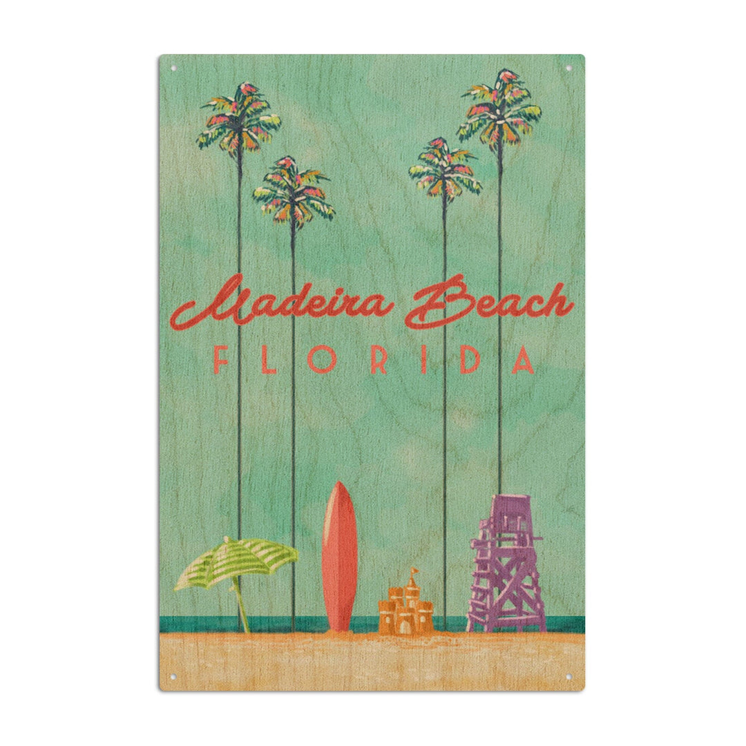 Madeira Beach, Florida, Tall Palms Beach Scene, Lantern Press Artwork, Wood Signs and Postcards Wood Lantern Press 10 x 15 Wood Sign 
