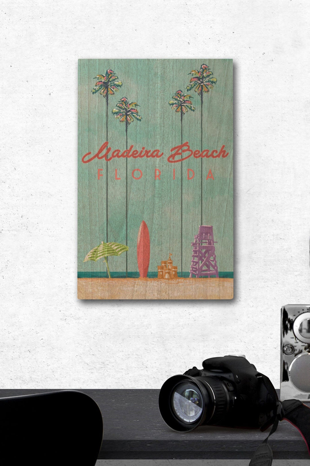Madeira Beach, Florida, Tall Palms Beach Scene, Lantern Press Artwork, Wood Signs and Postcards Wood Lantern Press 12 x 18 Wood Gallery Print 