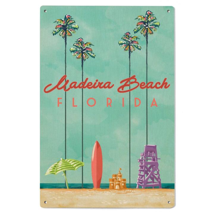 Madeira Beach, Florida, Tall Palms Beach Scene, Lantern Press Artwork, Wood Signs and Postcards Wood Lantern Press 