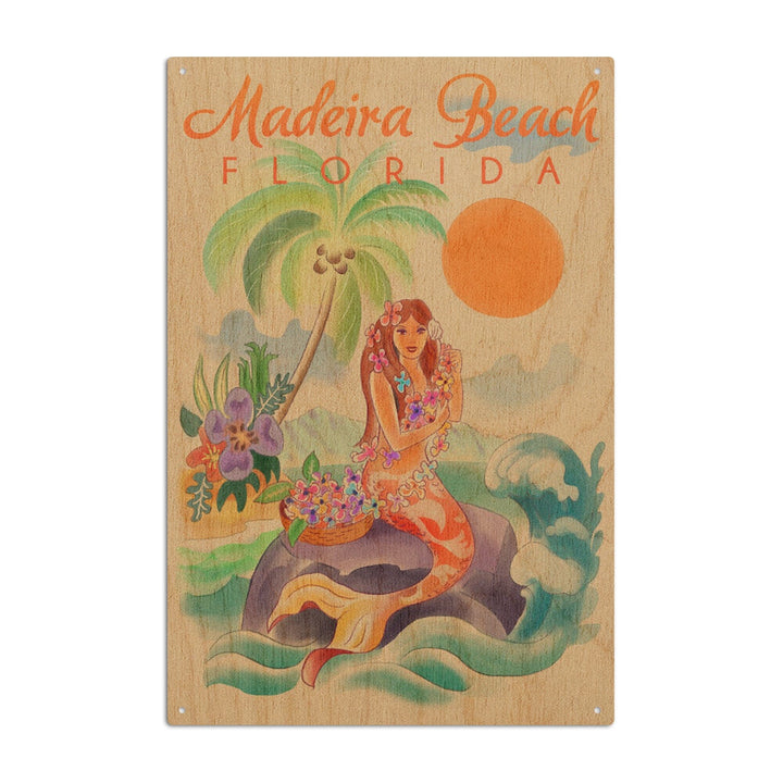 Madeira Beach, Florida, Tropical Mermaid, Lantern Press Artwork, Wood Signs and Postcards Wood Lantern Press 10 x 15 Wood Sign 