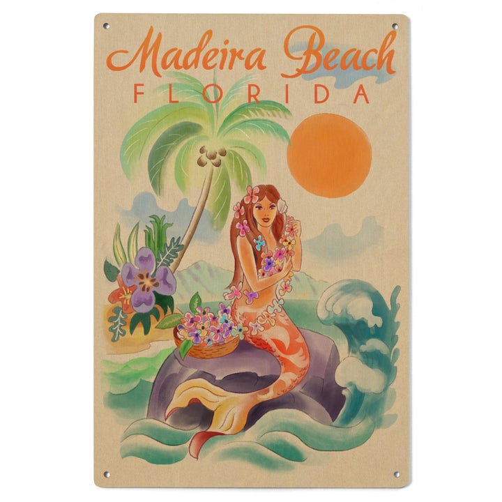 Madeira Beach, Florida, Tropical Mermaid, Lantern Press Artwork, Wood Signs and Postcards Wood Lantern Press 
