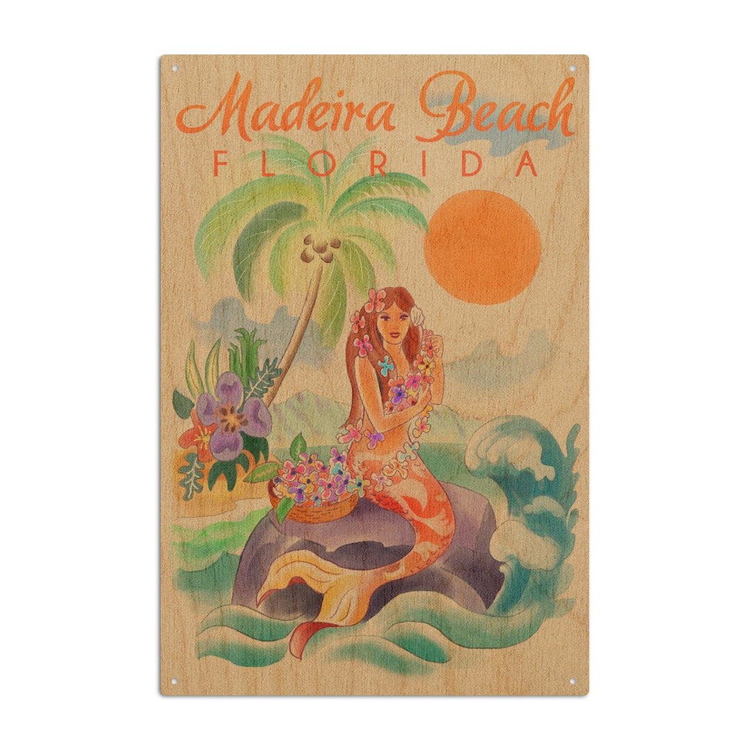 Madeira Beach, Florida, Tropical Mermaid, Lantern Press Artwork, Wood Signs and Postcards Wood Lantern Press 6x9 Wood Sign 
