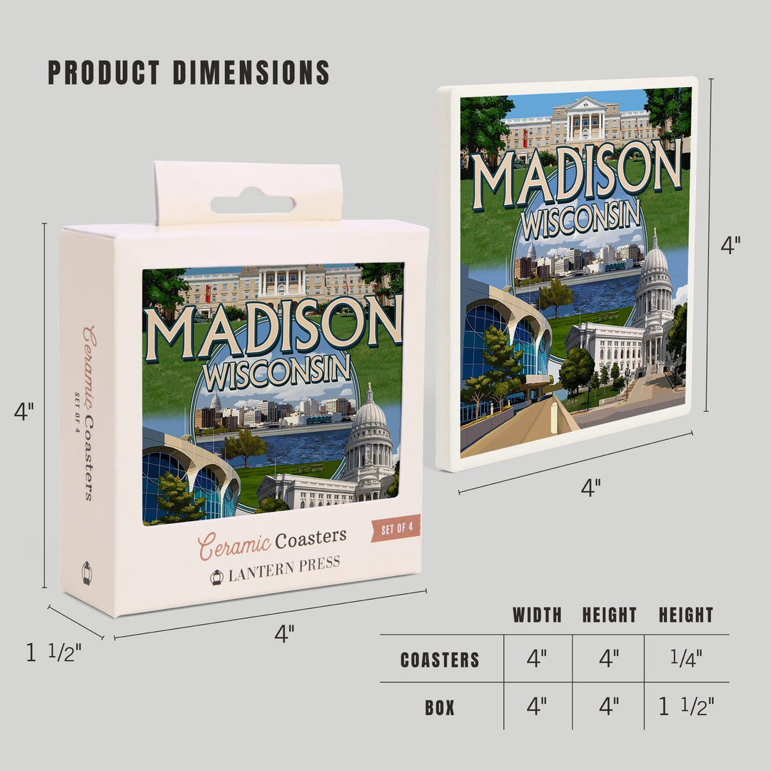 Madison, Wisconsin, Montage Scenes, Coasters Coasters Lantern Press 
